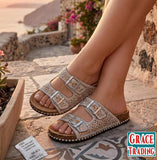 Ladies’ GT Double-Buckle Bedazzled Sandals