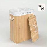 Double Compartment Bamboo Laundry Basket