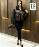 Ladies’ HS Leather Jacket With Fluffy Collar