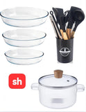 Kitchenware Combo Set With Glass Pot, Baking Trays And Silicone Utensils