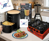 4-Plate Gas Stove, 6L Air Fryer And Professional Juice Blender Combo