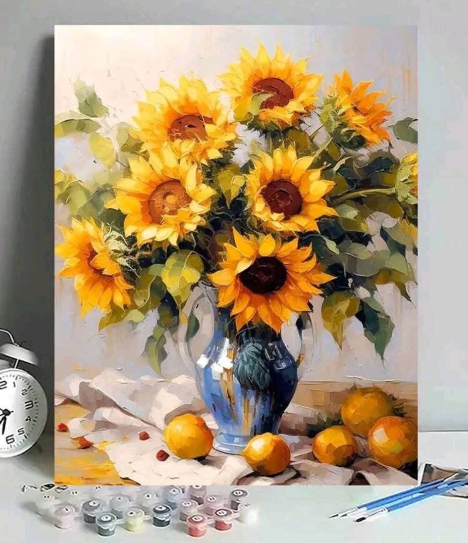 1 Set DIY Sunflower Painting By Numbers Kit, Frameless, Gift For Birthday, Holiday, No Drawing Skills Required, Can Be Wall Art, Easy To Complete Beautiful Artwork
