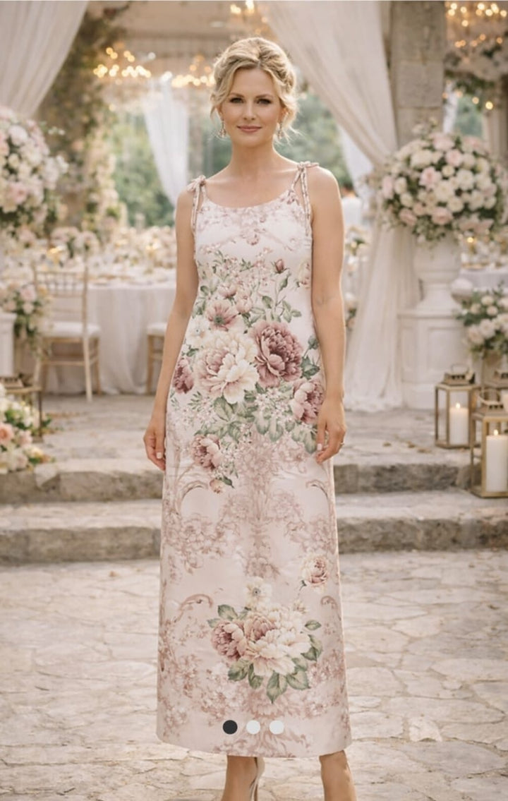 Dusty Flowers Drawstring Flow Dress