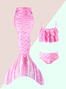 Random Print Fish Scale Pattern Young Girl Swimsuit Set,Kids Swimming ,Kids Beachwear Summer Mermaid Outfit Swimming Suits For Girl Mermaid Tail Swimsuit