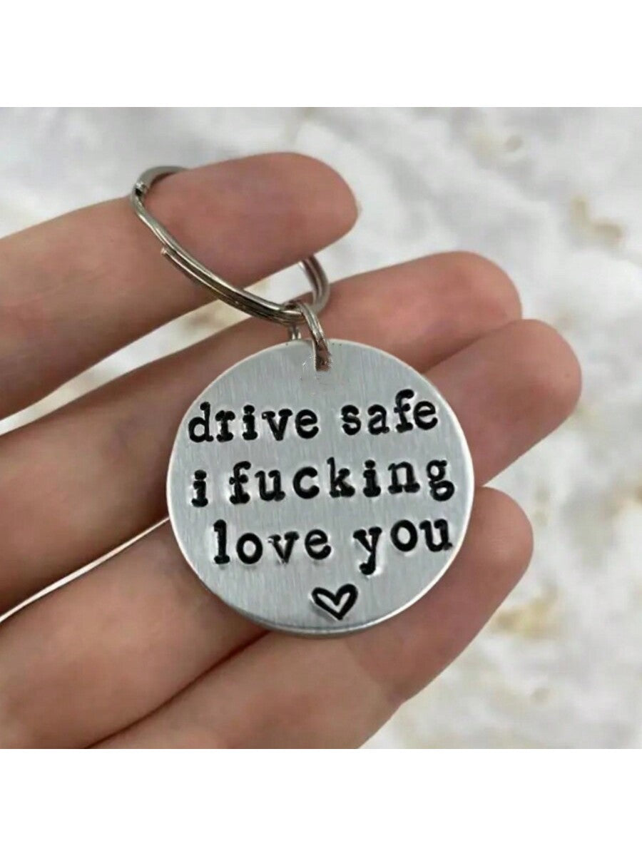 1pc Men Keychain Stainless Steel Laser Engraving Drive Safe I Love You Keychain Cute Valentines Day Gift For Couples Gift For Husband Boyfriend