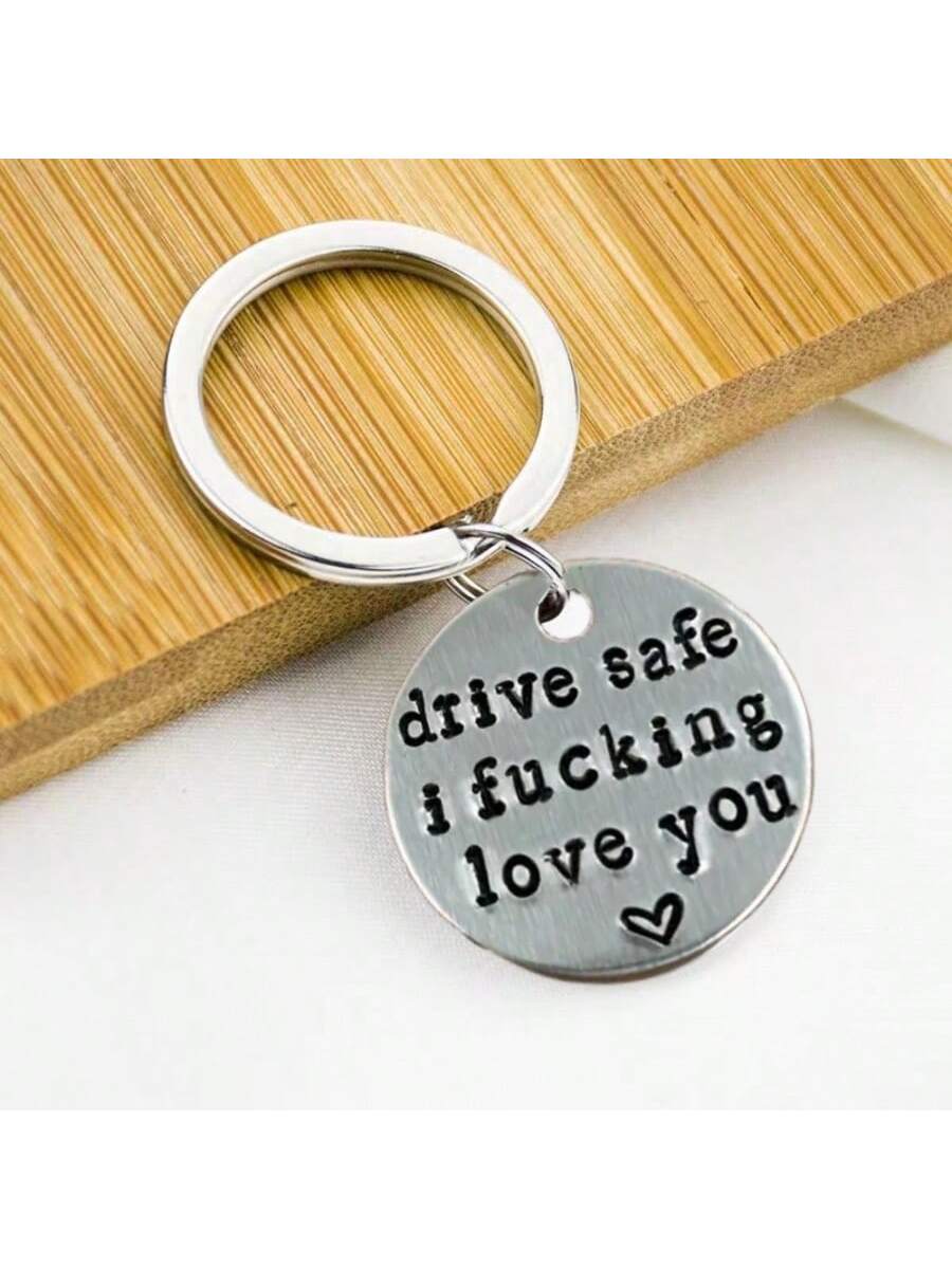1pc Men Keychain Stainless Steel Laser Engraving Drive Safe I Love You Keychain Cute Valentines Day Gift For Couples Gift For Husband Boyfriend