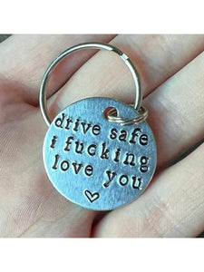 1pc Men Keychain Stainless Steel Laser Engraving Drive Safe I Love You Keychain Cute Valentines Day Gift For Couples Gift For Husband Boyfriend