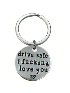1pc Men Keychain Stainless Steel Laser Engraving Drive Safe I Love You Keychain Cute Valentines Day Gift For Couples Gift For Husband Boyfriend