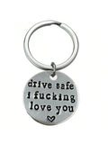 1pc Men Keychain Stainless Steel Laser Engraving Drive Safe I Love You Keychain Cute Valentines Day Gift For Couples Gift For Husband Boyfriend