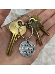 1pc Men Keychain Stainless Steel Laser Engraving Drive Safe I Love You Keychain Cute Valentines Day Gift For Couples Gift For Husband Boyfriend