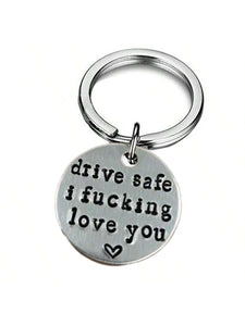1pc Men Keychain Stainless Steel Laser Engraving Drive Safe I Love You Keychain Cute Valentines Day Gift For Couples Gift For Husband Boyfriend