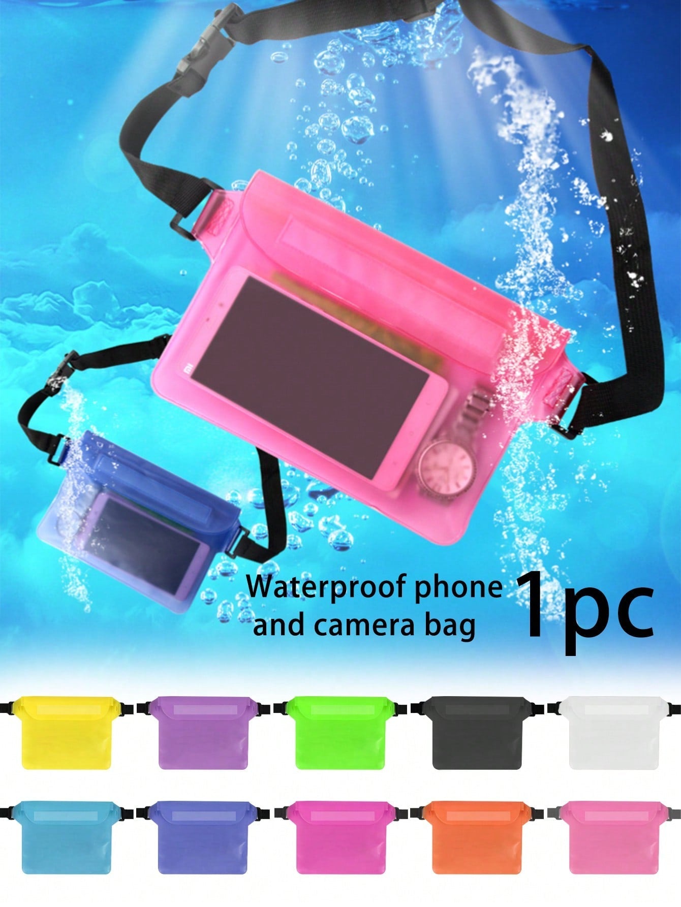 1/2pcs, Outdoor Solid Color Sports Waist Bag, Shoulder Bag, Drifting Beach Phone Waterproof Bag, PVC Three-Layer Sealed Touch Screen Phone Waterproof Waist Bag, Camera Bag, Wash Bag, Plastic Makeup Storage Bag, Outdoor Multifunctional Wash Bag, Printed S