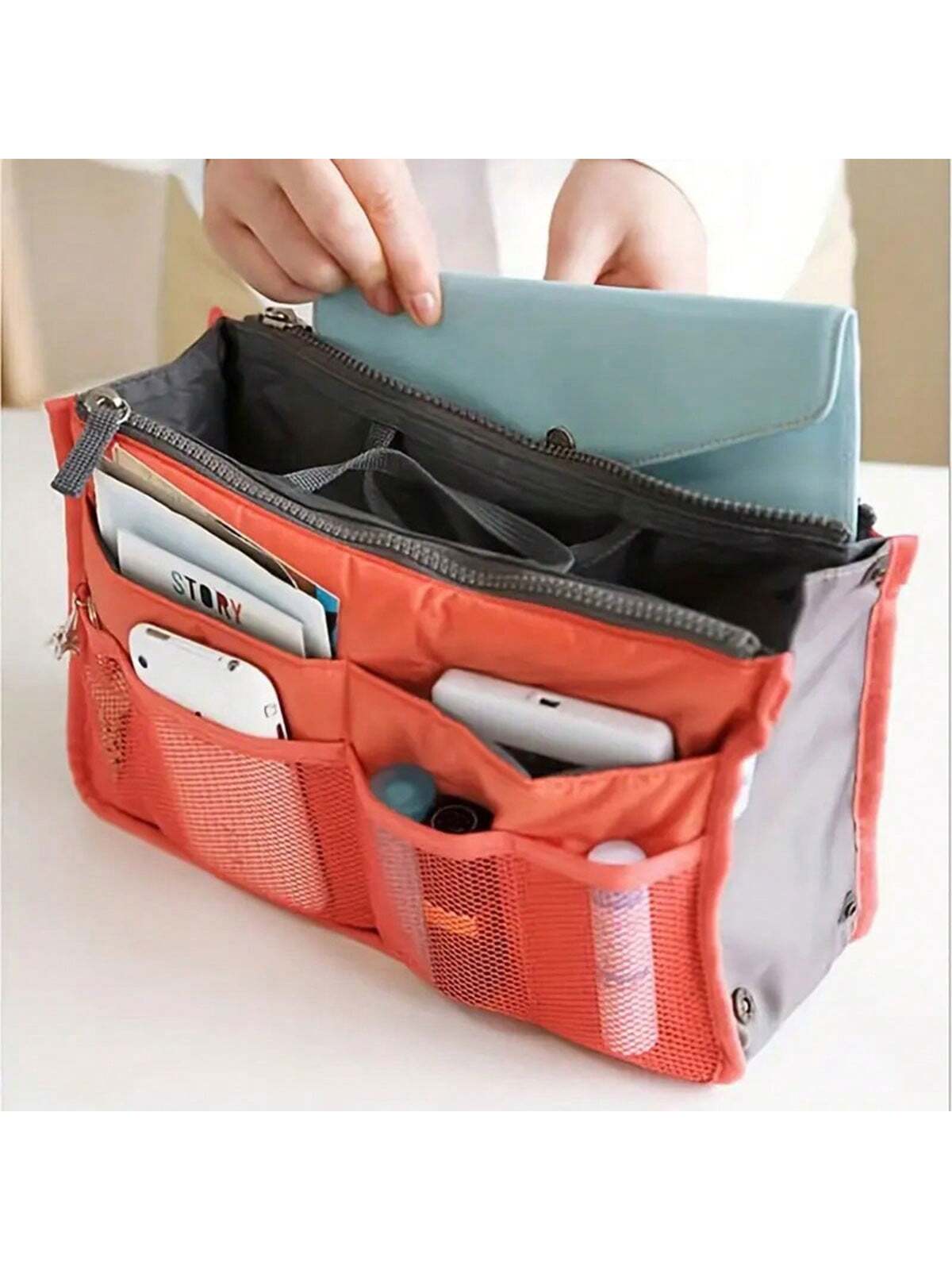 A Solid Color Portable Multifunctional Travel Storage Bag, Dual Zipper Middle Bag, Multifunctional Travel Toilet Bag, Zipper Makeup Bag, Cosmetics Organizer, Travel Storage (Five Colors)