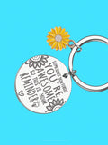 1pc Inspirational Women's Girls' Sunflower Charm Slogan Sometimes You Forget You Are Awesome This Is Your Remind Carved Pendant Round Shape Stainless Steel Keychain For Best Friends Sisters Birthday Gift Cute Fashion Style Car Keychain Purse Bag/Car/Home