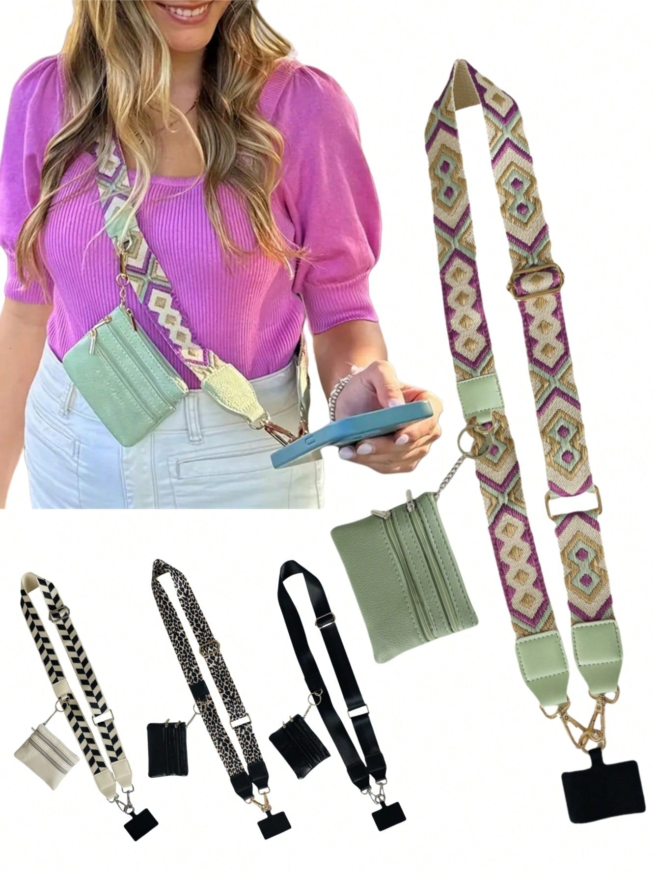 1-Pack 2024 New Crossbody Phone Lanyard With Zipper Wallet Attachment,  Nylon Neck Strap For Mobile Devices With Card Holder, Universal Anti-Theft Cell Phone Cord With Clip-On Detachable Wallet
