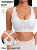 Women Leopard Print Zipper Front Sports Bra, Casual Everyday Wear