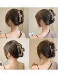 5pcs 11cm/4.33in Oversized Square Plastic Hair Clips, White & Brown - Elegant, Minimalist Design, Suitable For Daily, Casual, Party, Commute, Vacation - Hair Styling, Washing, Makeup, Outfit Accessory