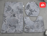 SH 3 Piece Leaf Print Bathroom Mat Set