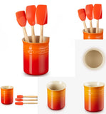 Four Piece LC Silicone Craft Series Utensil Set With Stoneware Crock