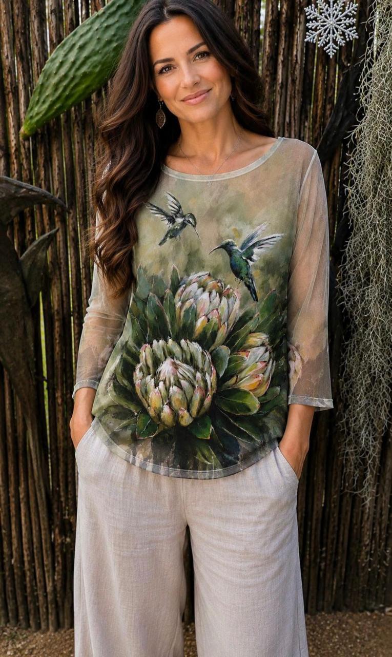 Hummingbird Protea Garden Mesh Top