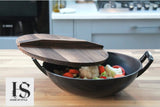 Cast Iron Wok Frying Pan With Wooden Lid