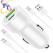 Three Pack 4.8 Amp USB Car Charger Kit