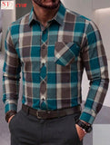 Men’s Formal Checker Block Button-Up T-Shirt Plus Size