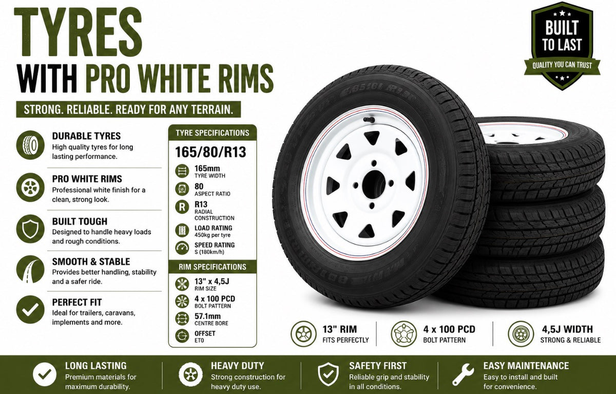 Tyres with Pro White Rims 165/80 R13