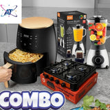 4-Plate Gas Stove, 6L Air Fryer And Professional Juice Blender Combo