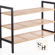 SH Three-Tier Wooden & Metal Shoe Rack