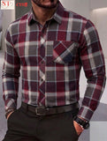 Men’s Formal Checker Block Button-Up T-Shirt Plus Size