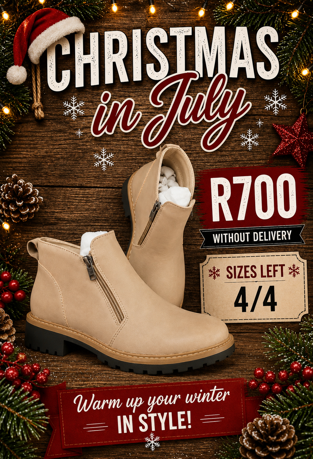 Beige Side-Zip Winter Boots
