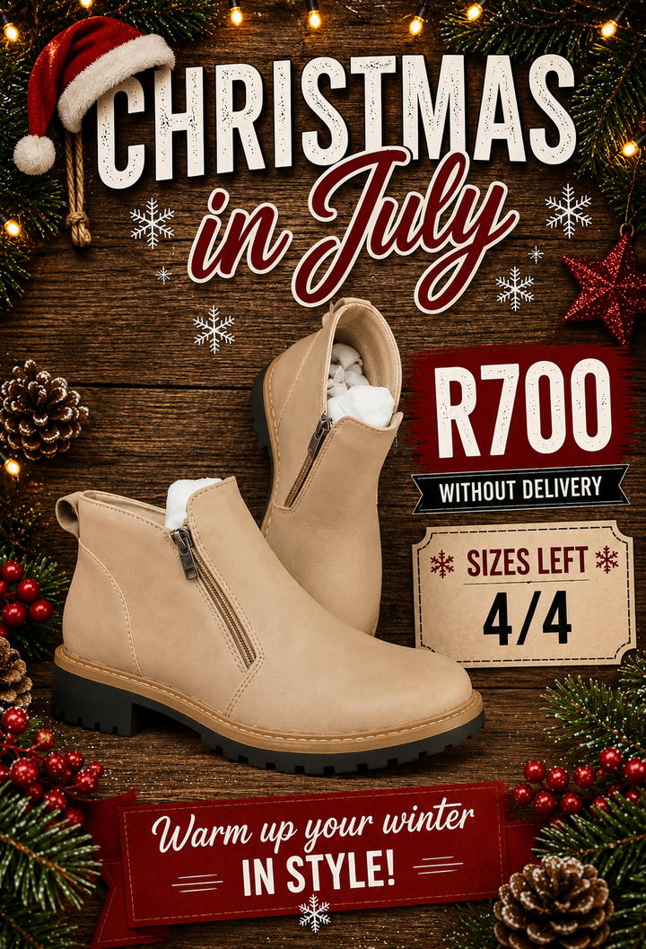 Beige Side-Zip Winter Boots