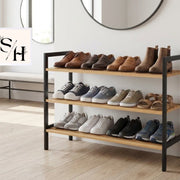SH Three-Tier Wooden & Metal Shoe Rack