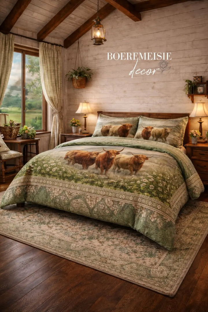 Green Highland Cattle Duvet Cover From Boeremeisie