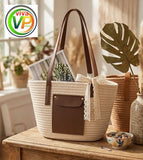 VP Ladies Tote Bag With Front Leather Pocket