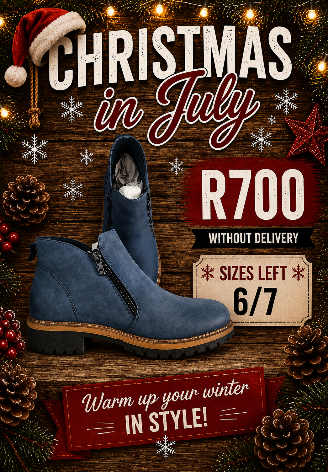 Blue Side-Zip Winter Boots