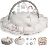 5-in-1 Convertible Baby Play Gym with 6 Toys, Tummy Time Mat for Sensory Development, Baby Activity Center from Newborn to Toddler, Ball Pit, Cat & Dog Bed, Soft Plush Pet Bed, No Ball Included