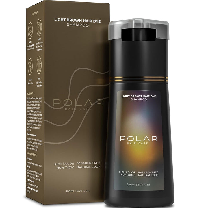 Polar Haircare - Dye Shampoo for Gray Hair for Women & Men Light Brown for Gray Hair - Natural Semi Permanent Light Brown Coloring Shampoo - Vegan...