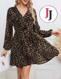 JJ Ladies Leopard Print V-Neck Midi Dress