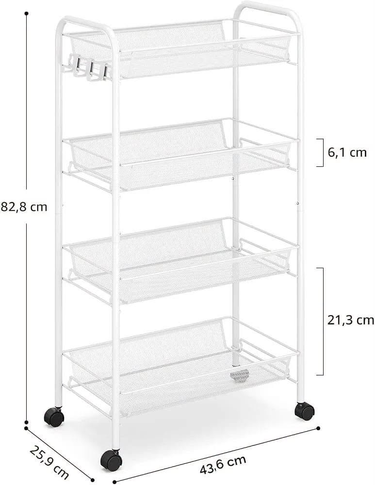 Slim 4-Tier Rolling Storage Trolley