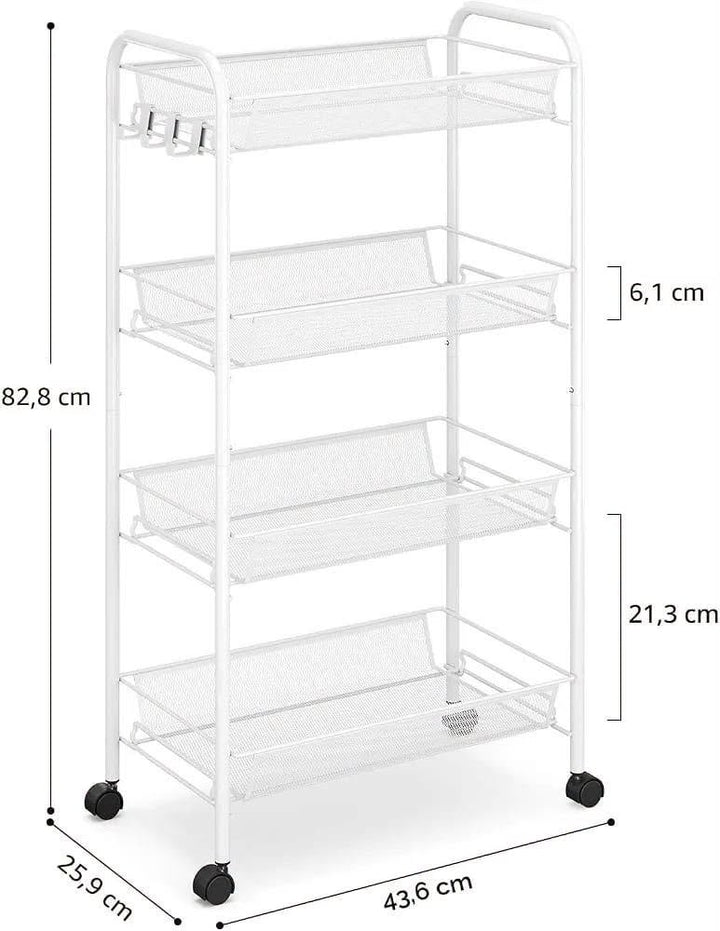 Slim 4-Tier Rolling Storage Trolley