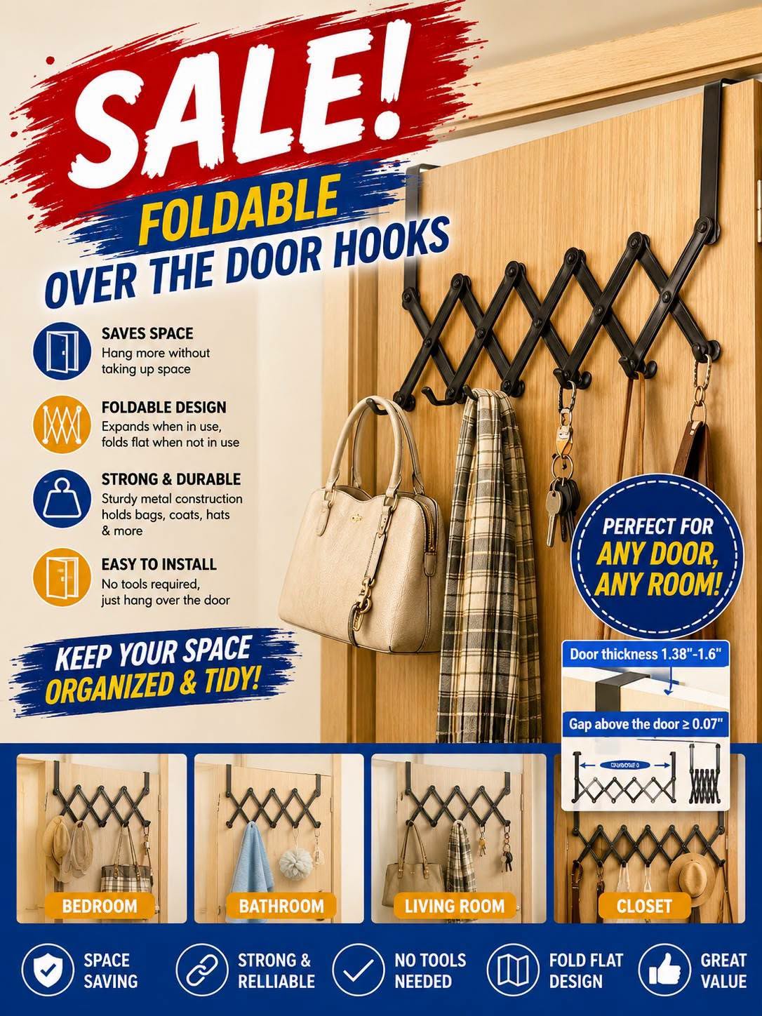 Foldable Over-The-Door Hanger