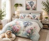 Pink & Blue Windmill and Protea Bedding Set