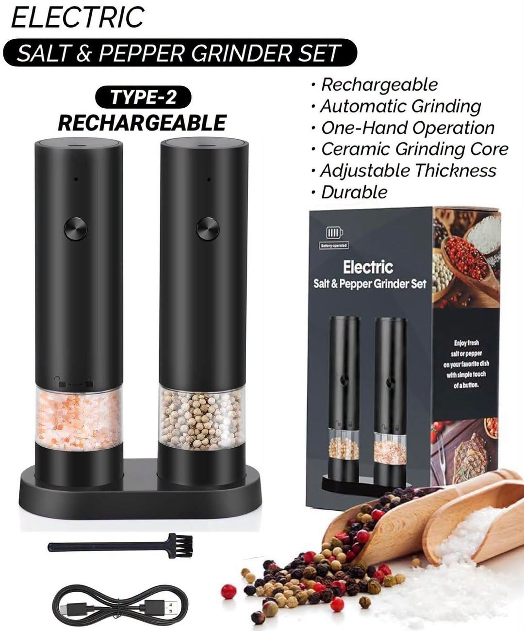 Electric Salt & Pepper Grinder Set
