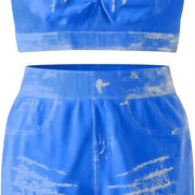 Faux-Denim Print Two-Piece Set