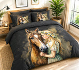 Black Horse & Girl Bedding Set