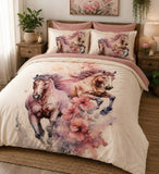 Pink Watercolour Horse Bedding Set