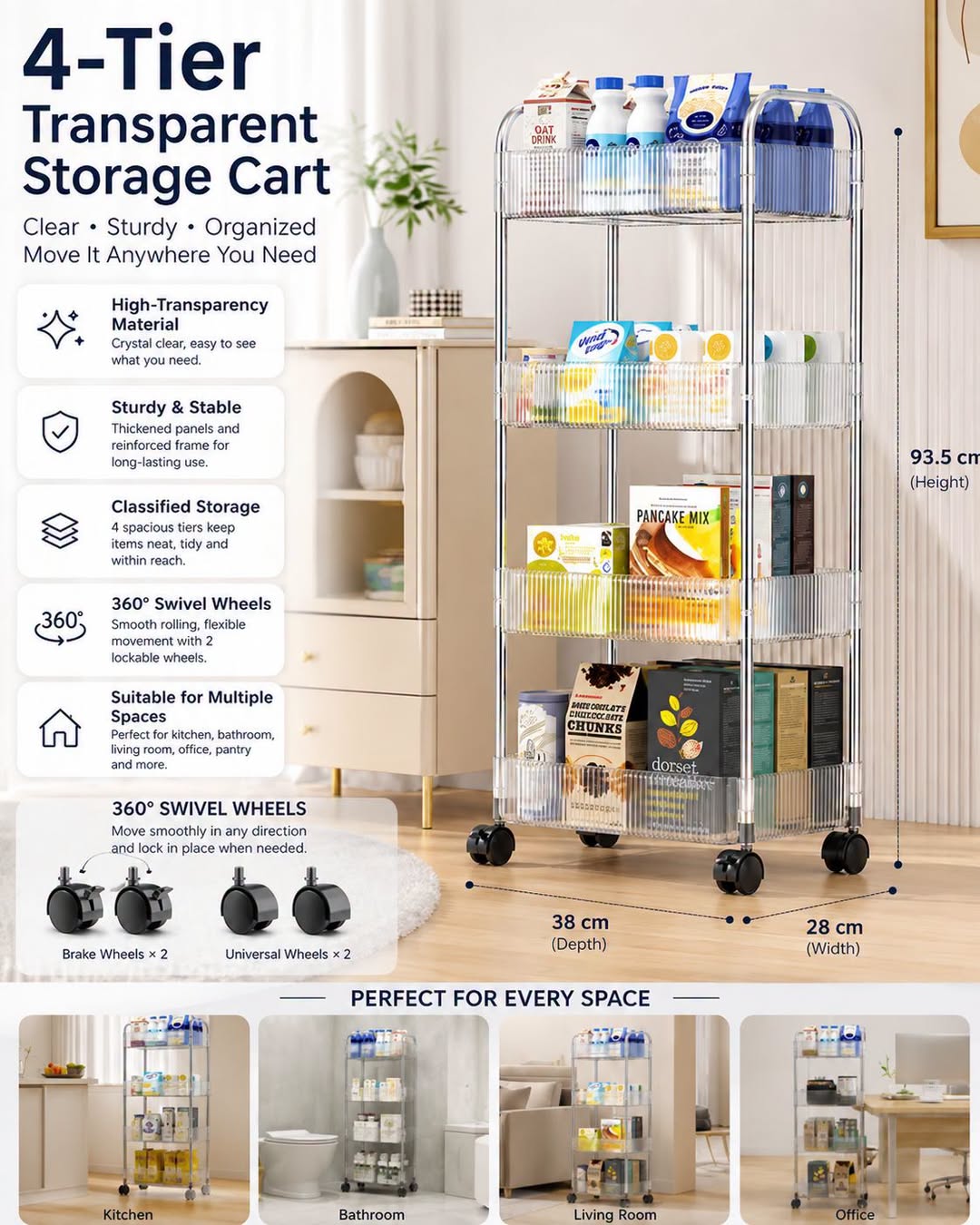 4-Tier Acrylic Storage Trolley