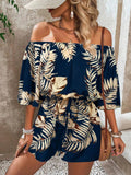Breezaya Vacation Printed Off-Shoulder Bell-Sleeve Jumpsuit